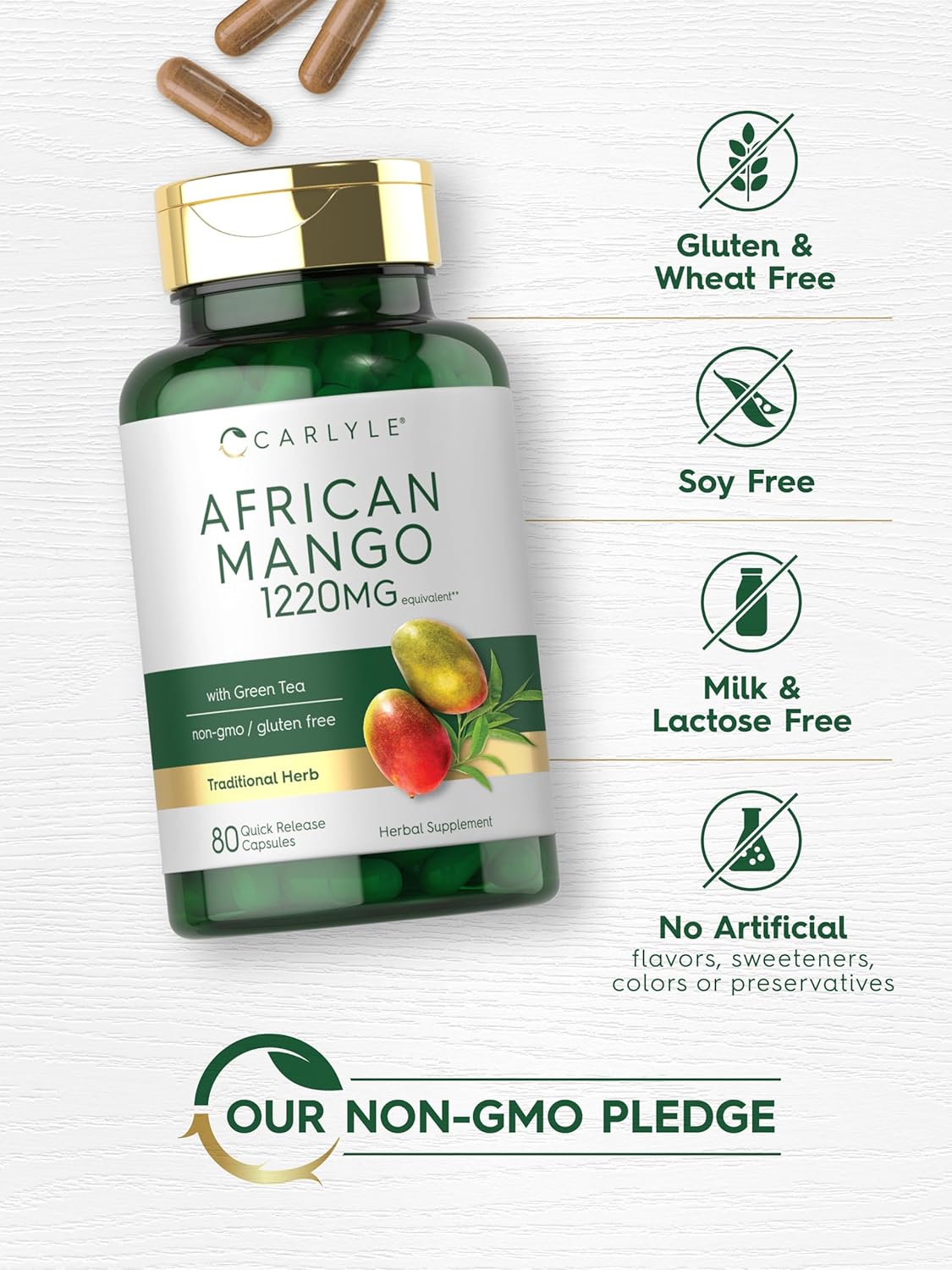 Carlyle African Mango Supplement 1220Mg | 80 Capsules | With Green Tea Extract | Non-Gmo, Gluten Free