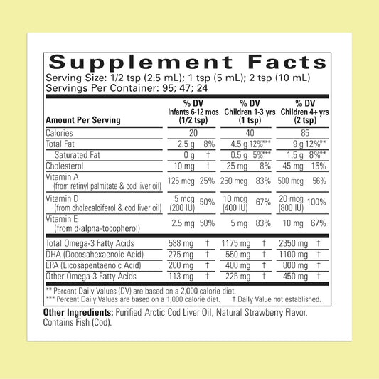Childlife Essentials Cod Liver Oil For Kids - Liquid Arctic Cod Liver Oil For Babies 6+ Months, Toddlers, & Kids, Added Dha, Epa, Omega-3 Fatty Acids - Strawberry, 8 Fl Oz
