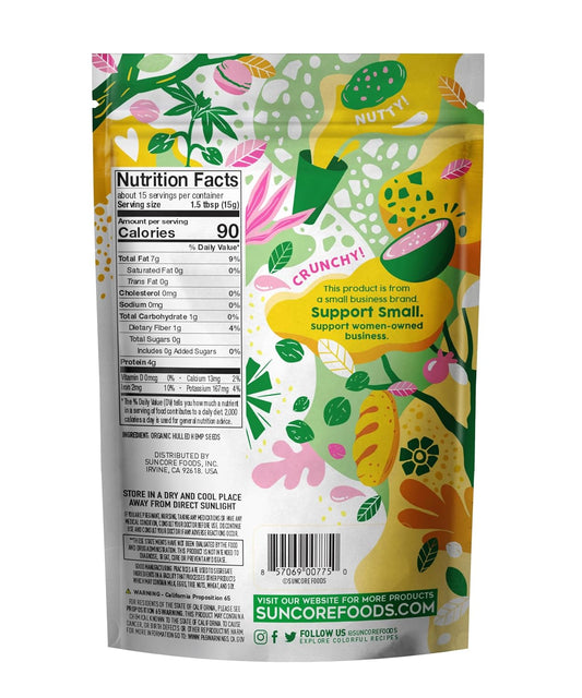 Suncore Foods Organic Hemp Seeds, Gluten-Free, Non-GMO, 8oz (1 Pack)