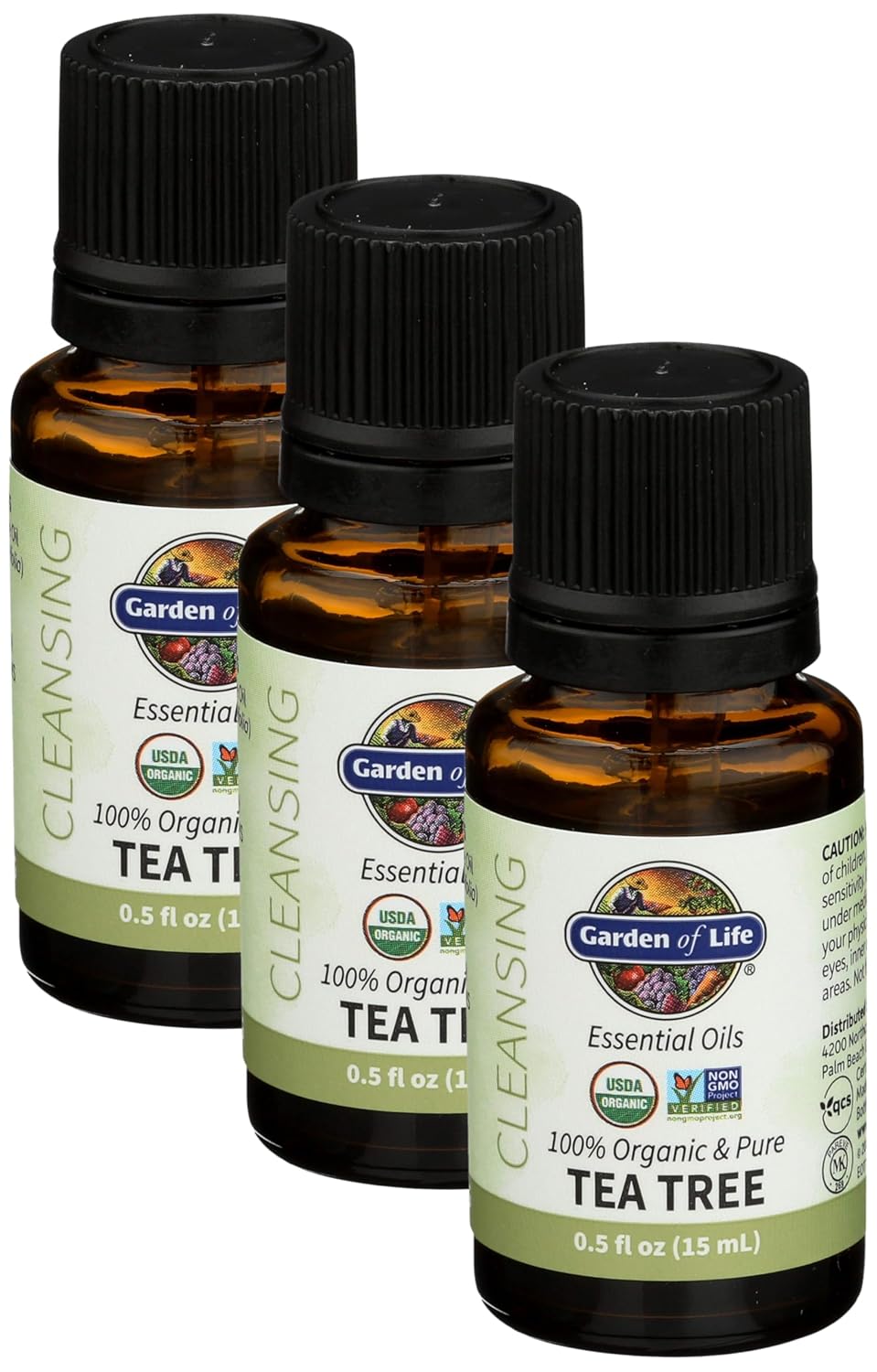 Garden Of Life Essential Oil, Tea Tree 0.5 Fl Oz (15 Ml), Usda Organic & Pure, Clean, Undiluted & Non-Gmo - For Diffuser, Aromatherapy, Meditation - Cleansing, Refreshing, Purifying (Pack Of 3)