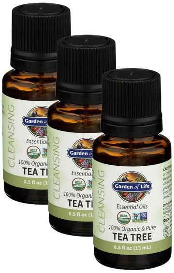 Garden Of Life Essential Oil, Tea Tree 0.5 Fl Oz (15 Ml), Usda Organic & Pure, Clean, Undiluted & Non-Gmo - For Diffuser, Aromatherapy, Meditation - Cleansing, Refreshing, Purifying (Pack Of 3)