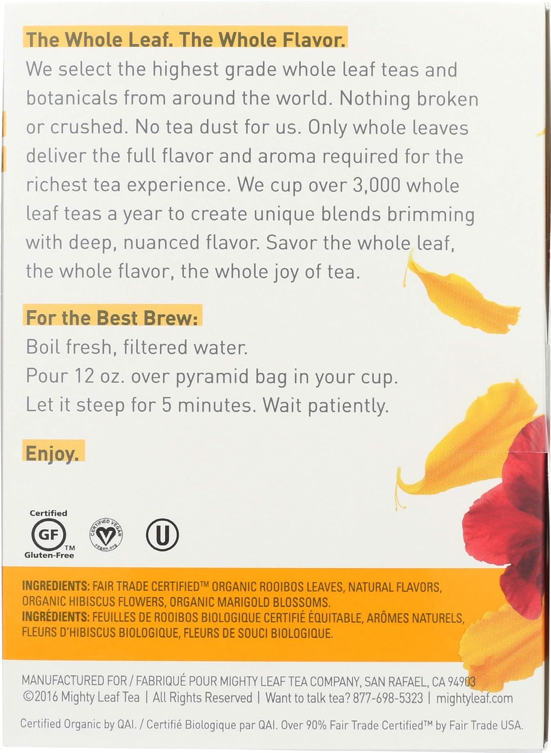 Mighty Leaf Whole Leaf Tea, Organic African Nectar, 15 Tea Bags