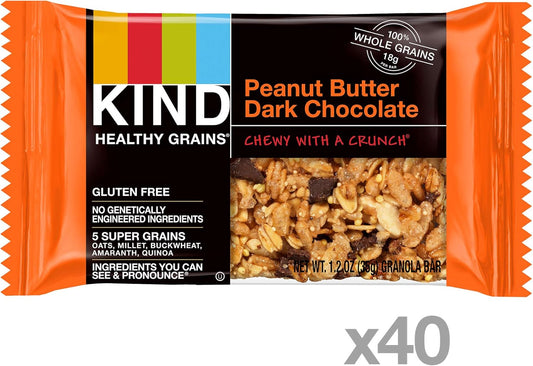 Kind Healthy Grains Peanut Butter Dark Chocolate Bars, Gluten Free Bars, 1.2 Oz Bars (40 Count)