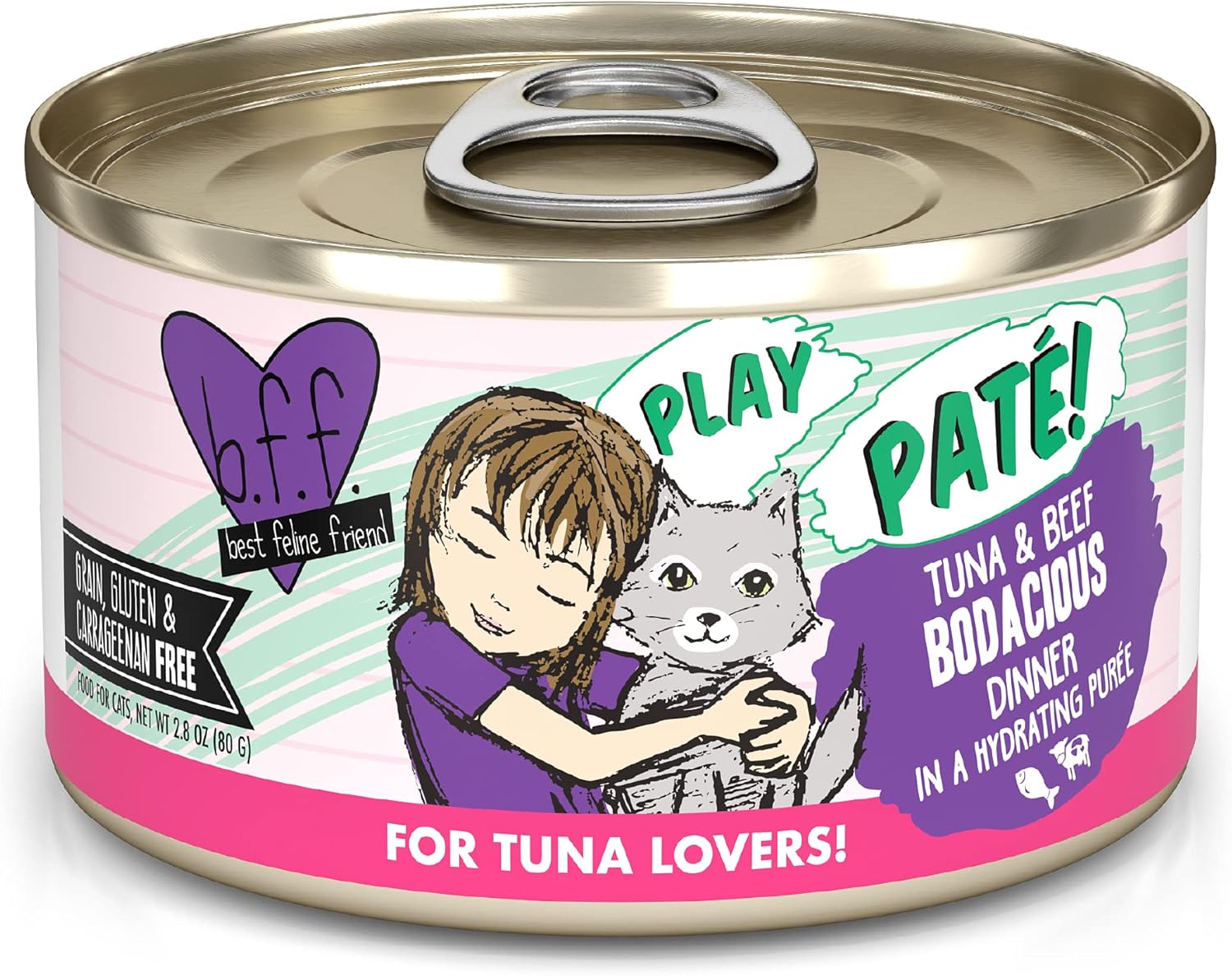 Weruva B.F.F. Play - Best Feline Friend Paté Lovers, Aw Yeah!, Tuna & Beef Bodacious With Tuna & Beef, 2.8Oz Can (Pack Of 12)