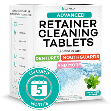 Retainer & Mouth Guard Cleaner Tablets - Mint Flavor Retainer Cleaner Tablets & Invisalign Cleaner - Denture Cleaning Tablets, Denture Cleaner, Aligners, Night Guard, Mouthguard Cleaners - 150 Count