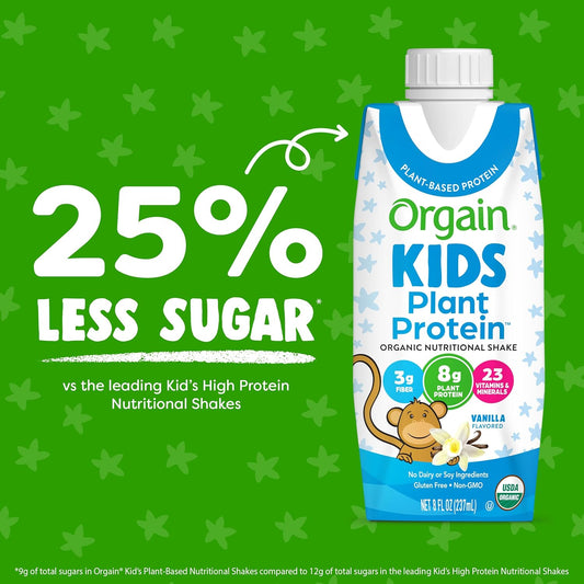 Orgain Organic Kids Nutritional Protein Shake, Vanilla, Healthy Kids Snacks, 8G Dairy Protein, 3G Fiber, 22 Vitamins & Minerals, No Soy Ingredients, Gluten Free, Non-Gmo, 8.25 Fl Oz (Pack Of 12)