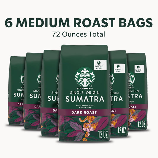 Starbucks Dark Roast Whole Bean Coffee — Sumatra — 100% Arabica — 6 bags (12 oz. each)