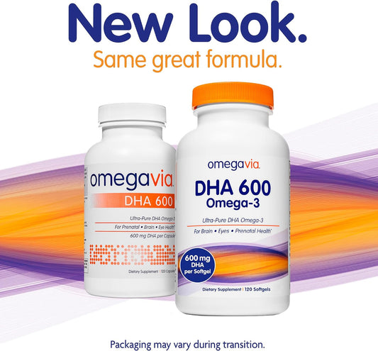 OmegaVia DHA 600 mg - Ultra-Pure DHA Supplements, Omega-3 for Brain &