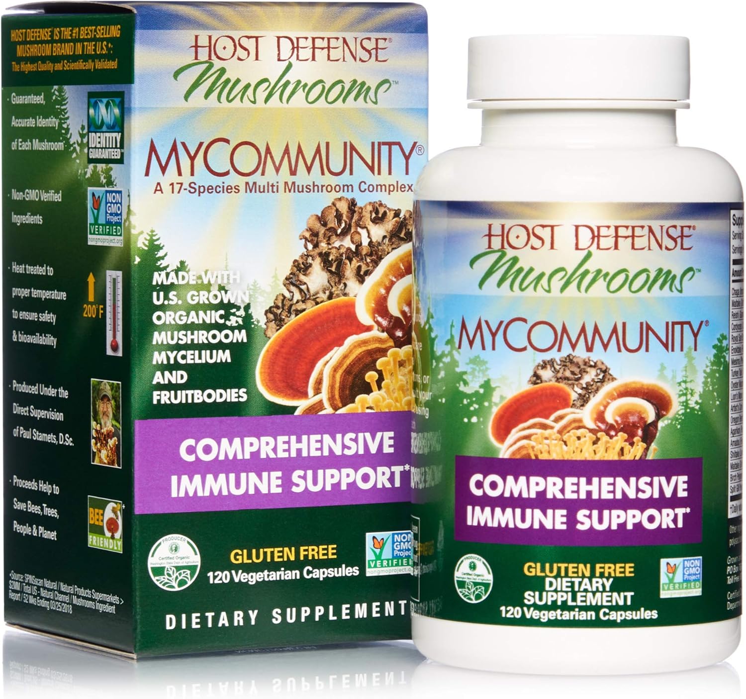 Host Defense, MyCommunity Capsules, Advanced Immune Support, Mushroom Supplement with Lion?s Mane and Reishi, Unavored, 120