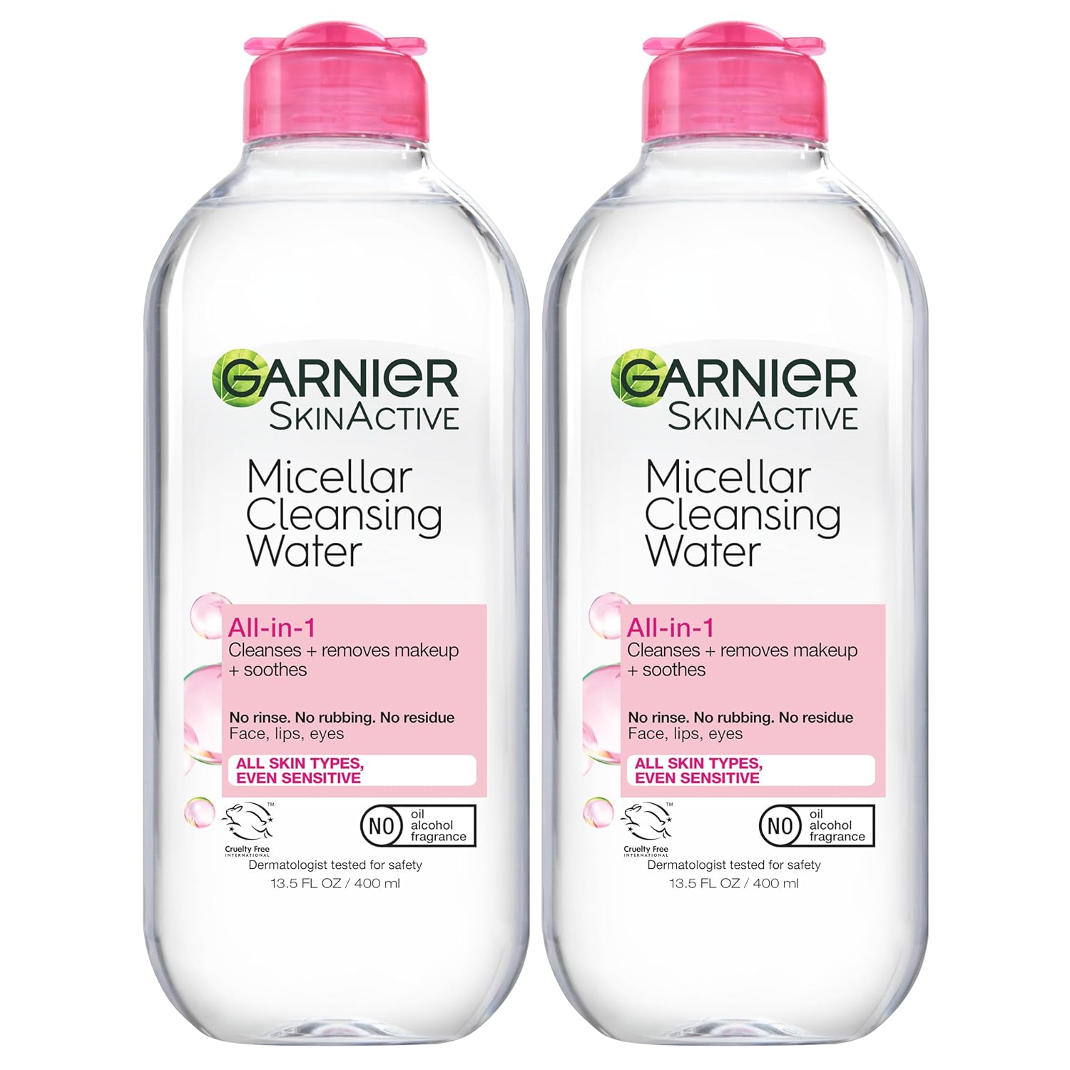 Garnier Micellar Water for All Skin Types, Facial Cleanser & Makeup Remover, 13.5 Fl Oz (400mL), 2 Count (Packaging May Vary)