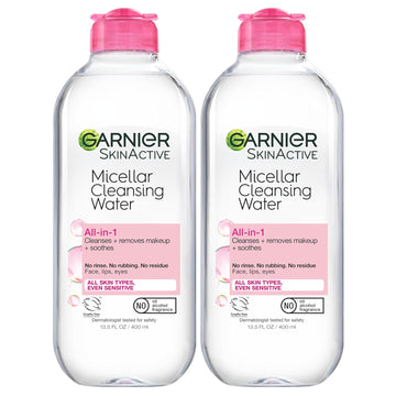 Garnier Micellar Water for All Skin Types, Facial Cleanser & Makeup Remover, 13.5 Fl Oz (400mL), 2 Count (Packaging May Vary)