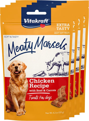 Vitakraft Meaty Morsels Treats For Dogs - Chicken With Beef And Carrots - Super Soft Dog Treats - Two Layers Of Gently Oven-Baked Meaty Goodness - Multi Pack Of 4