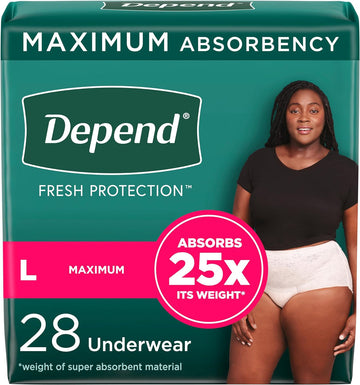 Depend Fresh Protection Adult Incontinence Underwear for Women (Formerly Depend Fit-Flex), Disposable, Maximum, Large, Blush, 28 Count, Packaging May Vary