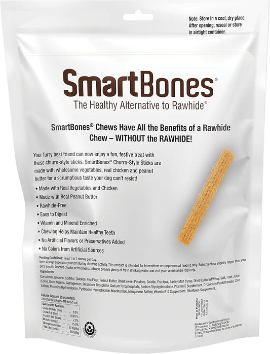 Smartbones Churro-Style Sticks 14 Count, Made With Real Peanut Butter, Rawhide-Free Chews For Dogs 14 Count (Pack Of 24)