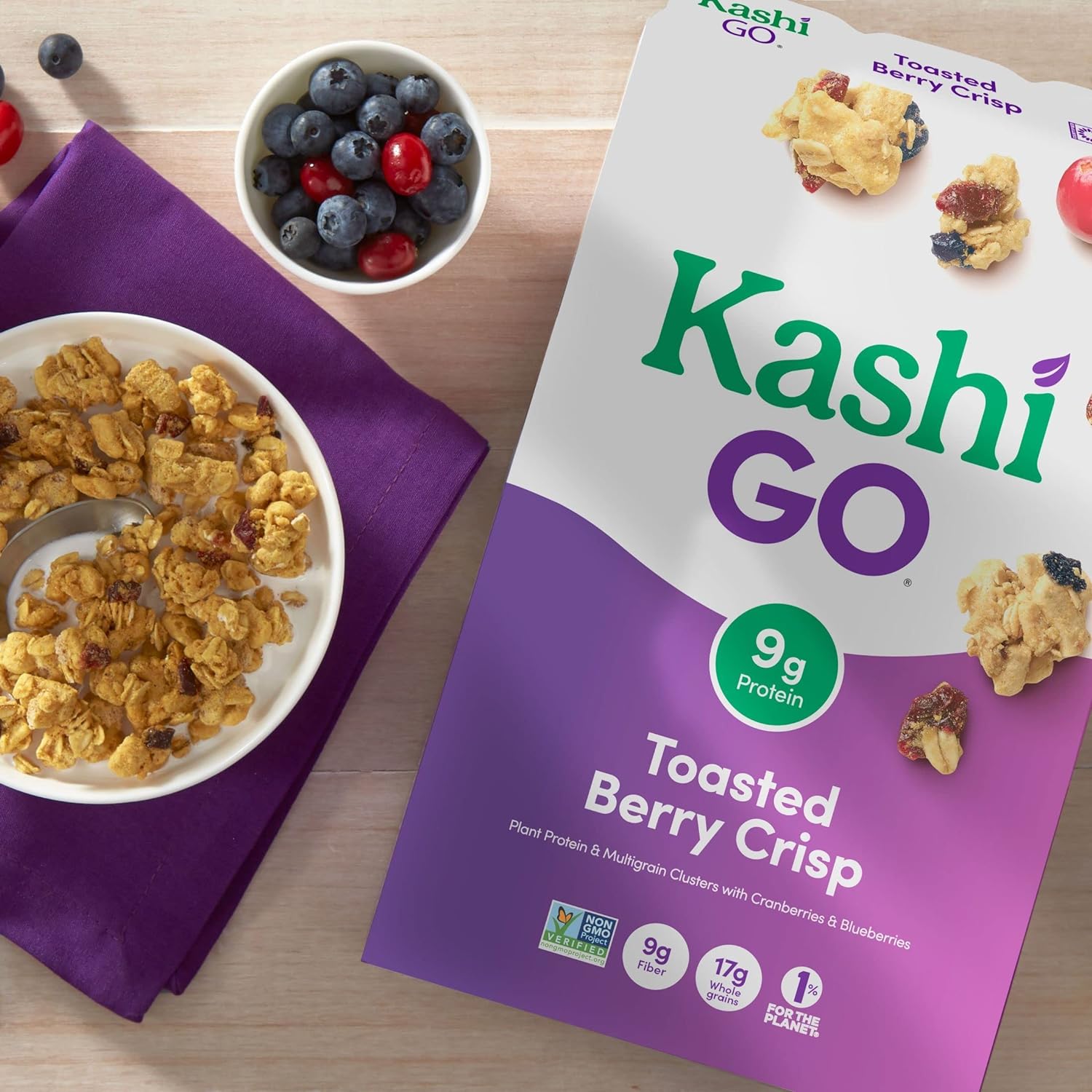 Kashi GO Breakfast Cereal, Vegan Protein, Fiber Cereal, Toasted Berry Crisp, 14oz Box (1 Box)