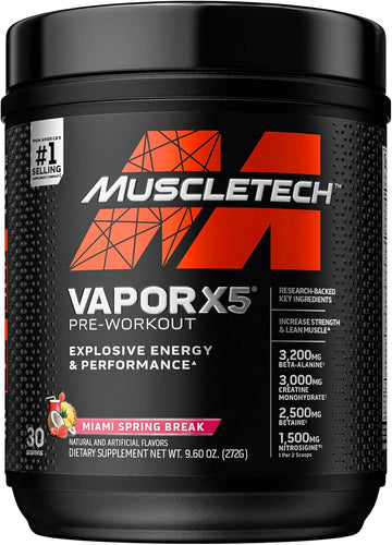 Pre Workout Powder | Muscletech Vapor X5 For Men & Women, Energy Drink Mix Sports Nutrition Pre-Workout Miami Spring Break (30 Servings)-Package Varies