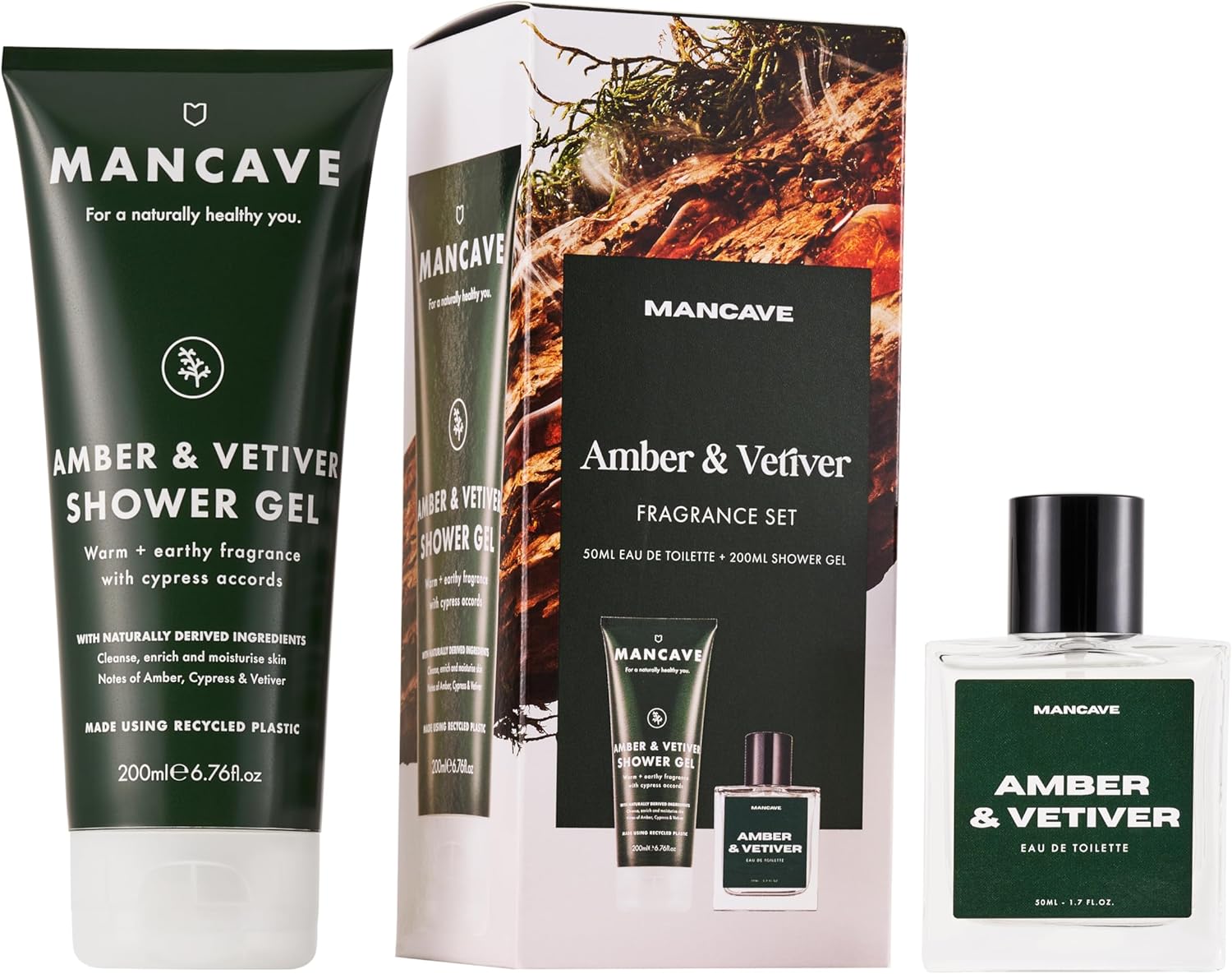 Mancave Amber & Vetiver Men'S Fragrance Gift Set, 50Ml Amber & Vetiver Eau De Toilette, 200Ml Shower Gel, Perfume Set, Mans Fragrance Kit, Present Idea For Him
