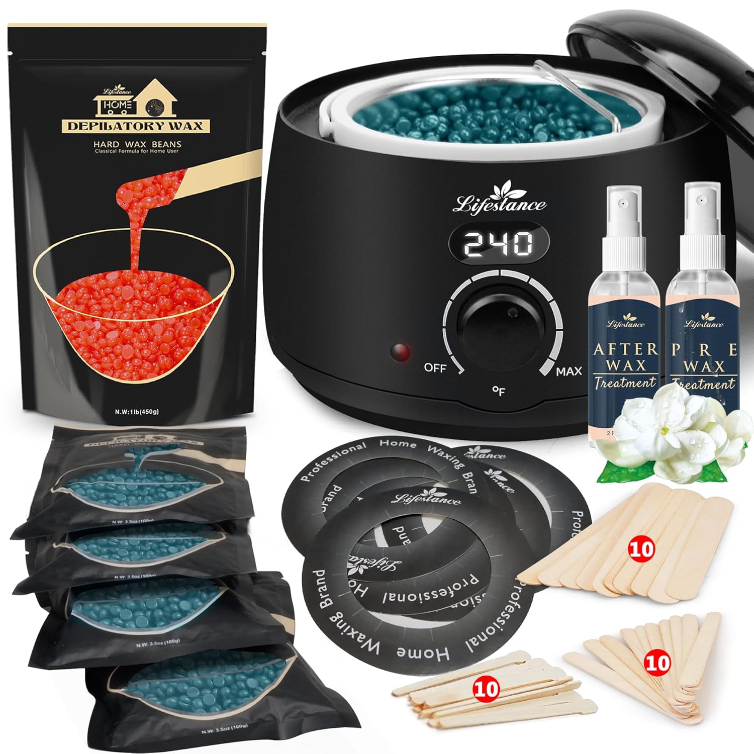Lifestance L2 Digital Wax Warmer Hair Removal Kit + 1Lb Strawberry Wax Beads