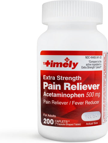 Timely Acetaminophen 500 MG Tablets 200 Count - Extra Strength Pain Relief - Compared to The Active Ingredient in Extra Strength Tylenol - Menstrual Cramps, Fever Reducer, Minor Pain of Arthritis