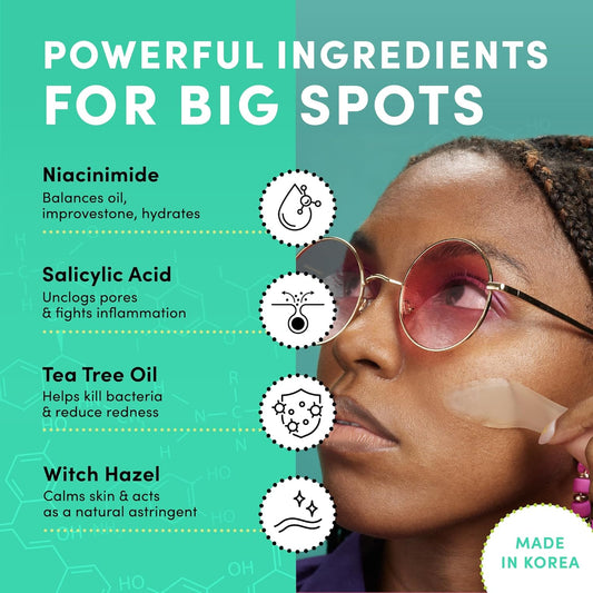 Dots For Spots Mega Pimple Patches - Pack Of 10 Fast Acting Spot Treatment Stickers Infused With Niacinamide And Salicylic Acid - Perfect For Back, Chin Or Chest Acne