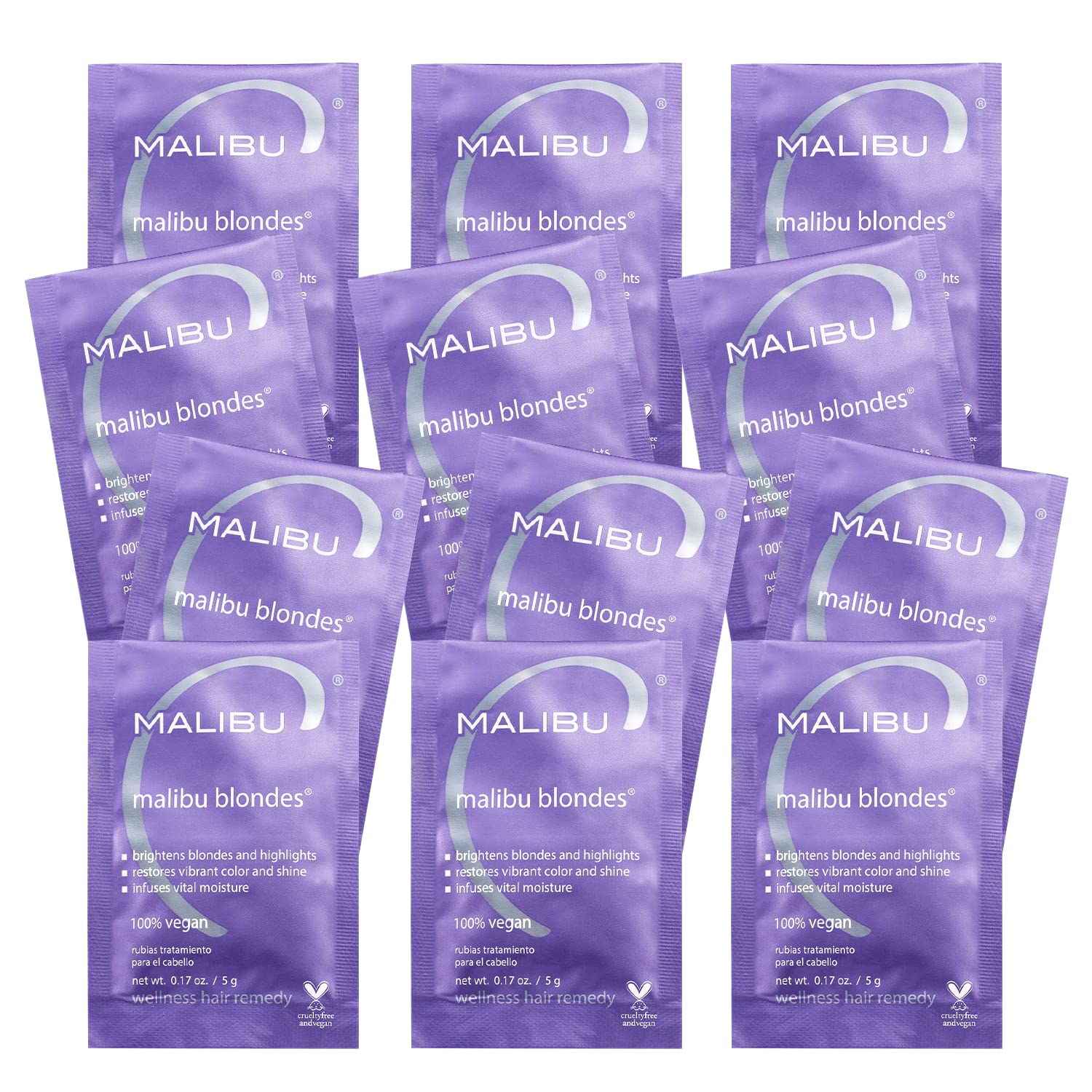 Malibu C Blondes Wellness Remedy - Removes Discoloration From Bleached, Highlighted Or Natural Blonde Hair + Restores Vibrance And Shine With Vitamin C Complex (12 Packets)