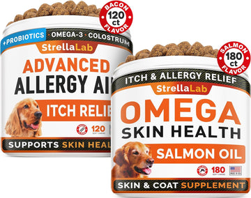 Advanced Allergy & Itch Relief & Probiotics + Omega 3 For Dogs Bundle - Skin And Coat Health + Allergy - Epa & Dha Fatty Acids - Anti-Itch & Hot Spots + Itch Relief, Shedding - 300 Chews - Made In Usa