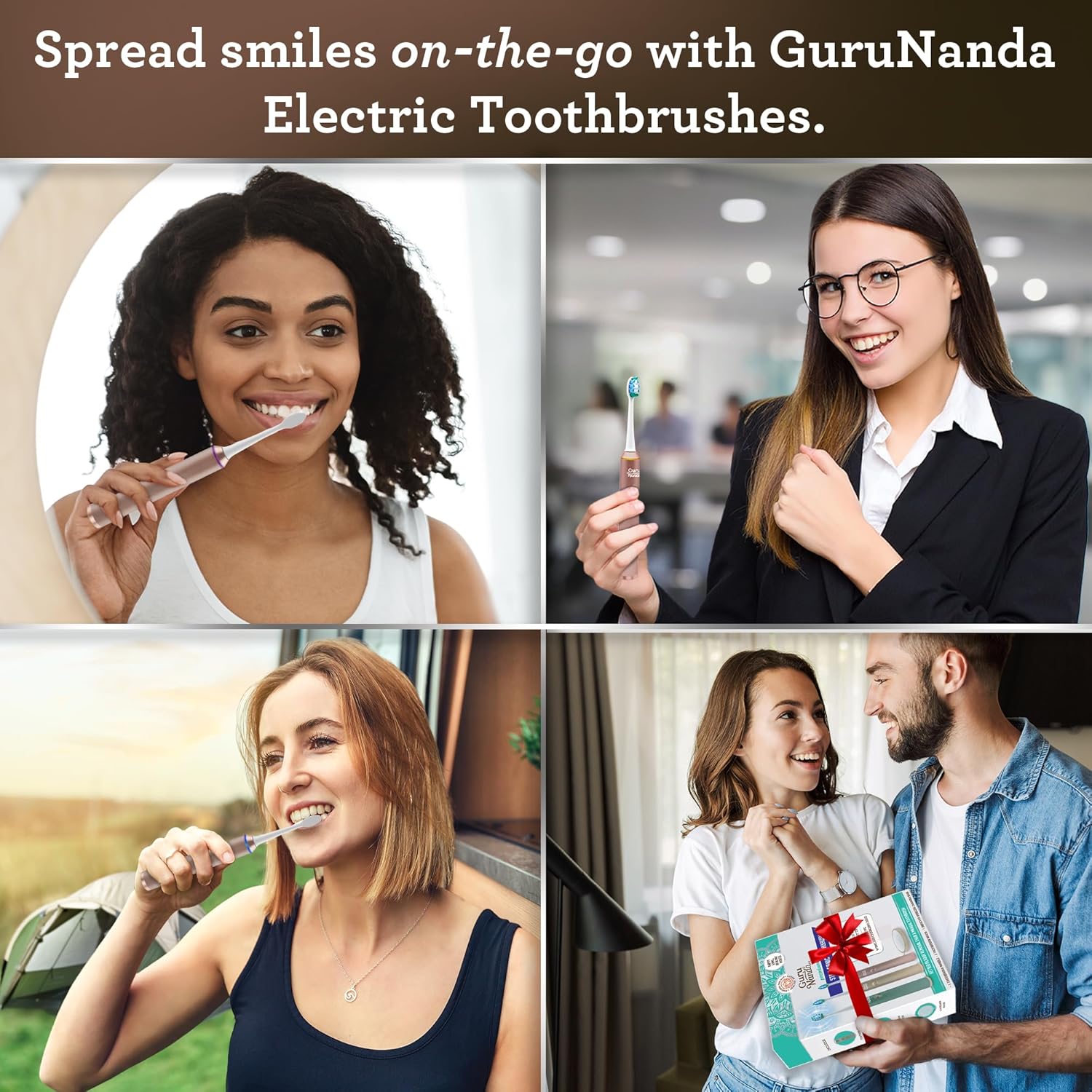 GuruNanda Steel Sonic Toothbrush - Rechargeable, 5 Modes, 2 Min Smart Timer & Replacement Brush Heads - Rose Gold : Health & Household