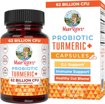 Maryruth Organics Probiotic Turmeric + Extra Gi Support | 62 Billion Cfu | Organic Ingredients Turmeric Complex With Probiotics | Turmeric Curcumin Capsules For Digestion | Vegan | 60 Count
