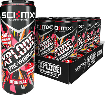 Sci-Mx - X-Plode Pre-Workout - 330Ml X 12 - Ginger + Mango Flavour - 200Mg Natural Caffeine, 3000Mg Citrulline Malate, 16Mg Vitamin B3, B6 + B12 - 24Kcal / Serving - Zero Sugar - Suitable For Vegans