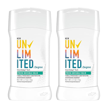 Degree Unlimited Antiperspirant Deodorant Stick Fresh 2 Count Long-Lasting Sweat & Odor Protection With Antiperspirant Technology Smartadapt Tech 2.7 Oz