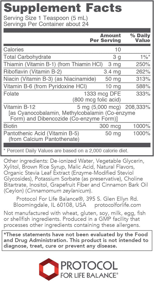 Protocol Liquid B-12 5,000mcg - Nervous System Support* - with B Vitamins - Dairy Free & Vegan Vitamin B Liquid - 4 fl oz