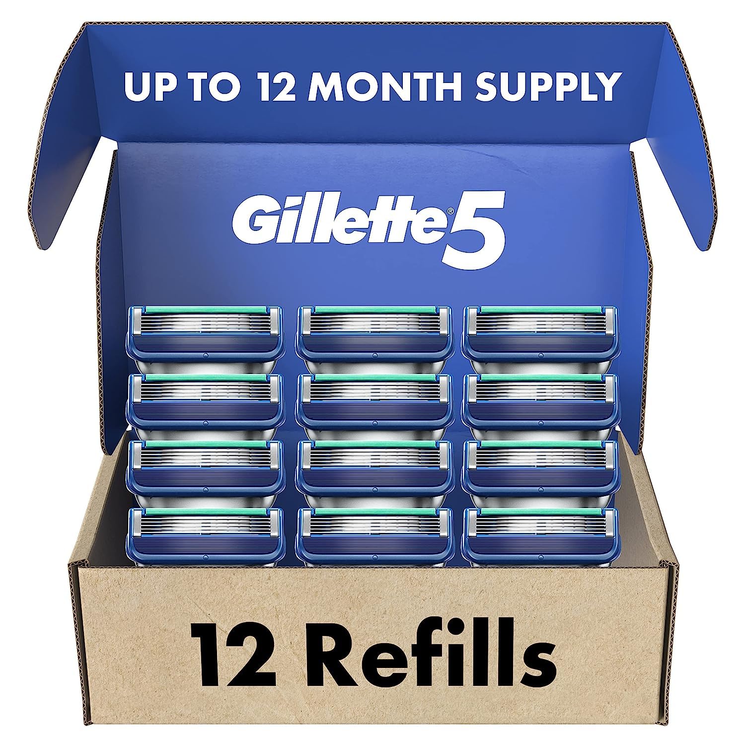 Gillette5 Mens Razor Blade Refills, 12 Count, Lubrastrip For A More Comfortable Shave