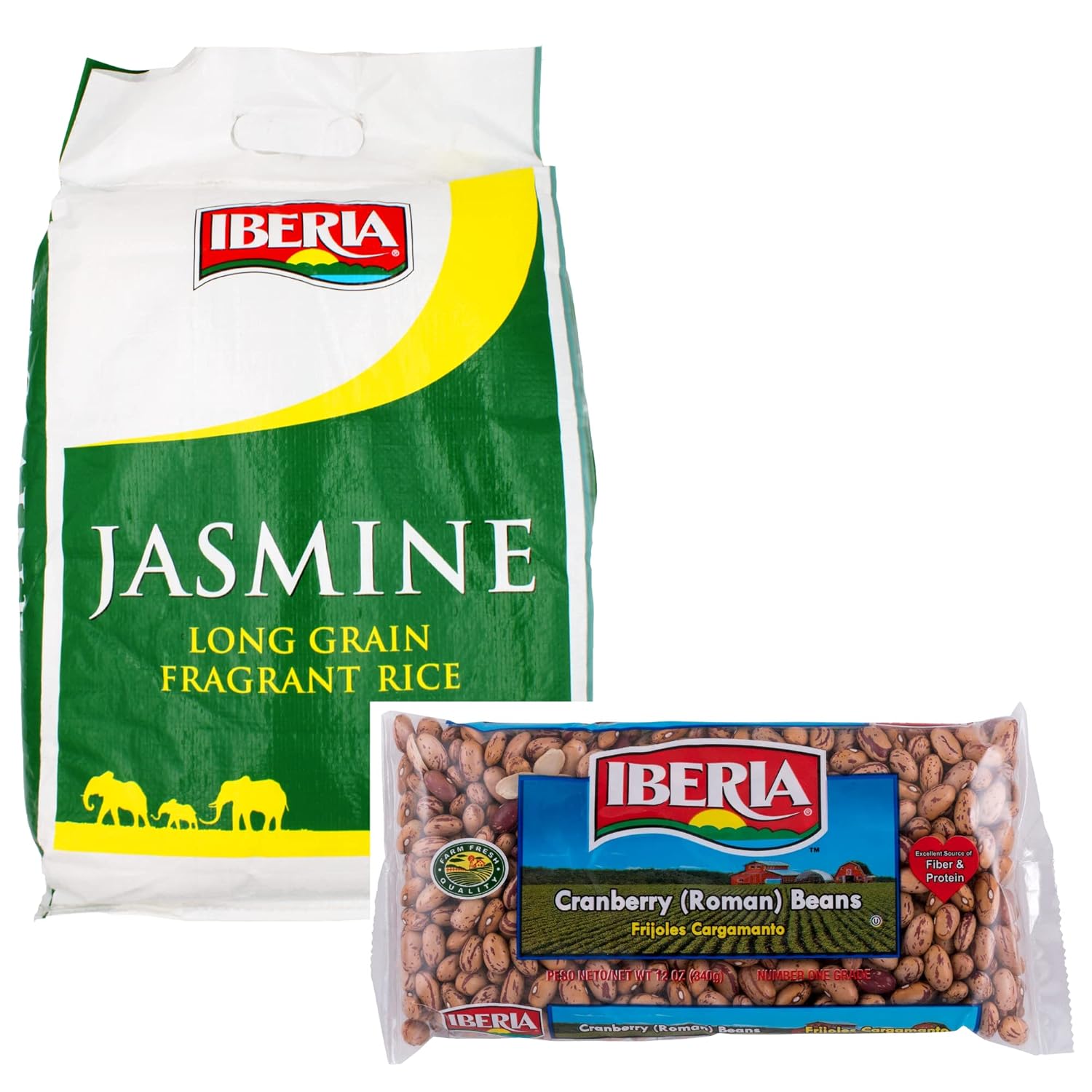 Iberia Jasmine Long Grain Fragrant Rice, 18 lb. + Ibeia Dry Roman Craberry Beans, 12 oz. : Everything Else