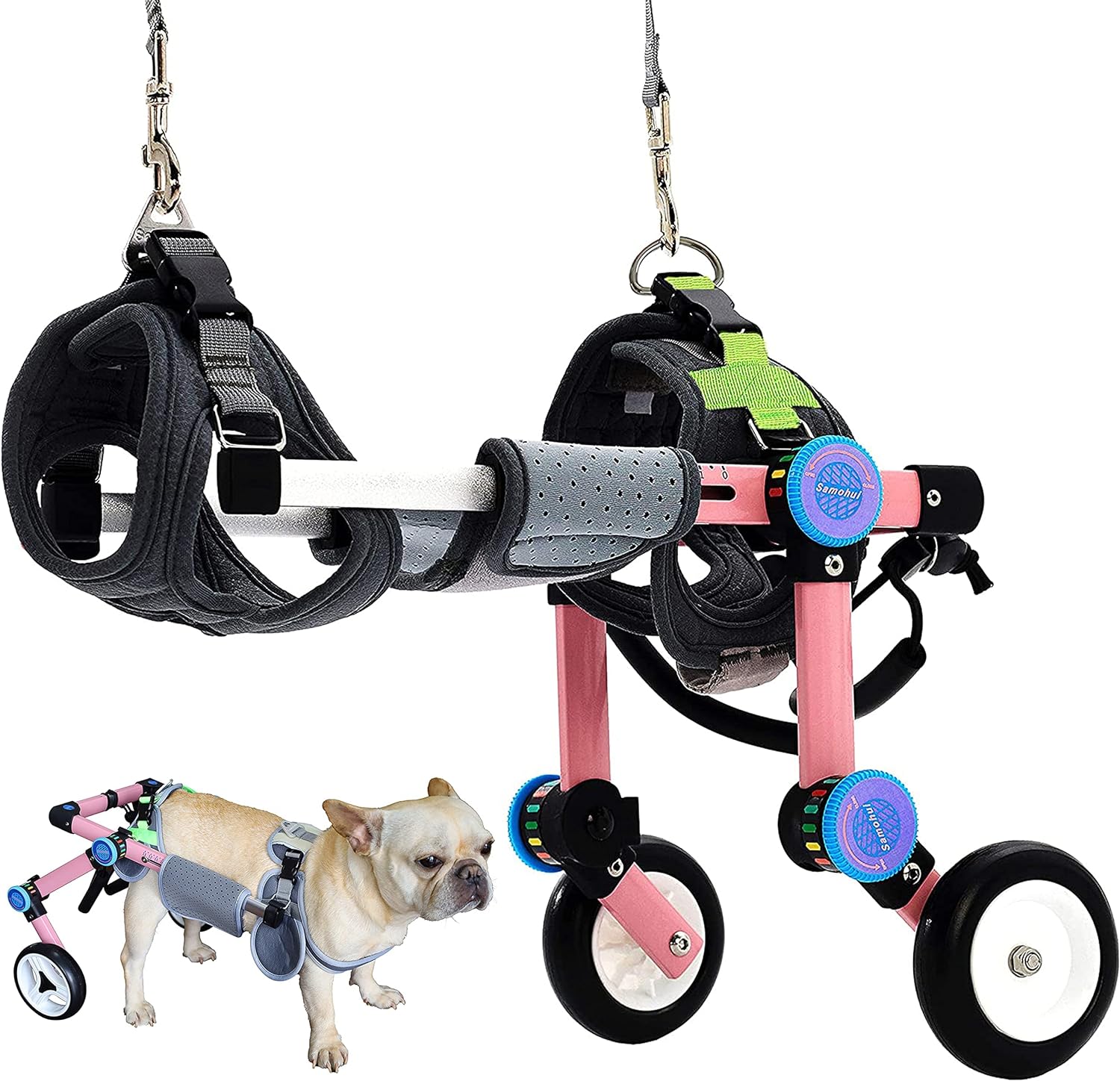 Adjustable Dog Cart/Wheelchair,Fordable Dog Wheelchair for Back Legs,Assist Small Pets with Paralyzed Hind Limbs to Recover Their Mobility 2 Colour 5-Size(XXXS Pink)