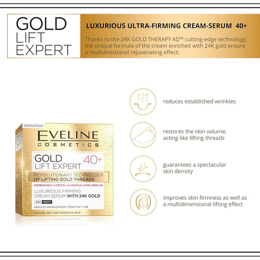 Eveline Cosmetics Gold Lift Expert 40+ Face Firming Cream Serum With 24K Gold