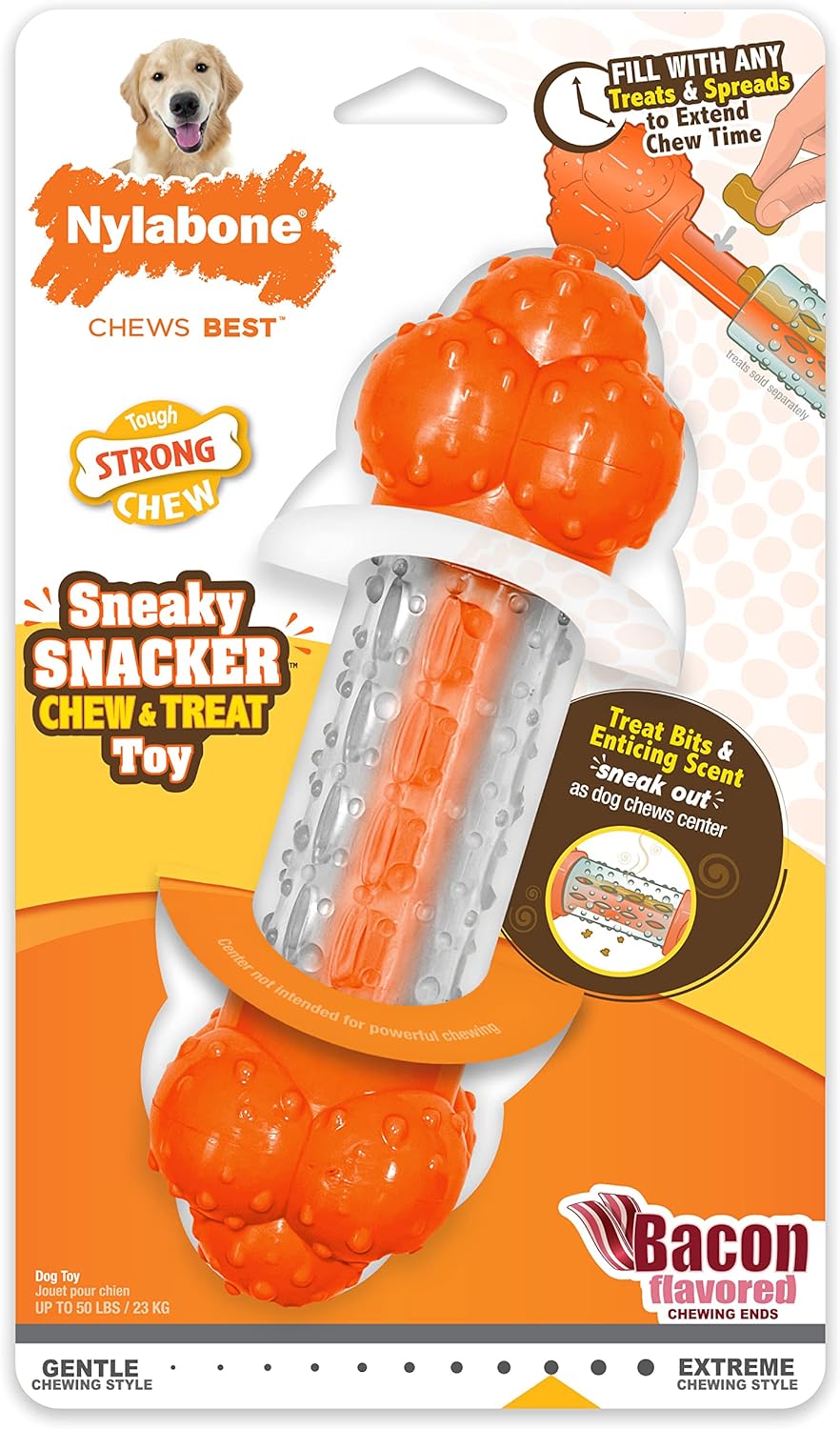 Nylabone Strong Chew Sneaky Snacker Treat Toy For Dogs, Interactive Dog Enrichment Chew Toys, Bacon Flavor, Large/Giant - Up To 50 Lbs. (1 Count)