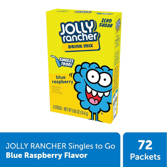 Jolly Rancher Rancher Singles To Go Water Drink Mix, Blue Raspberry, 12 Boxes With 6 Packets Each, 72 Total Servings