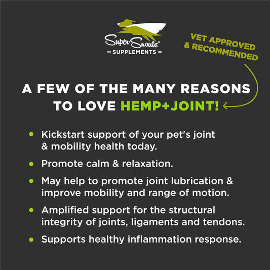 Super Snouts Hemp & Joint Chew For Dogs & Cats, 30 Chews (Up To 60 Servings) – Made In Usa Hip & Joint Supplement With Green Lipped Mussels, Hemp Helps Calms Joint Inflammation & Relief Joint Pain