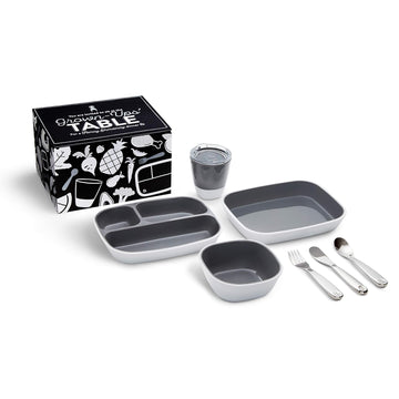 Munchkin® Grown Ups Table 7Pc Toddler Feeding Supplies Gift Set, Includes Plates, Bowl, Open Cup And Stainless Steel Utensils, Grey