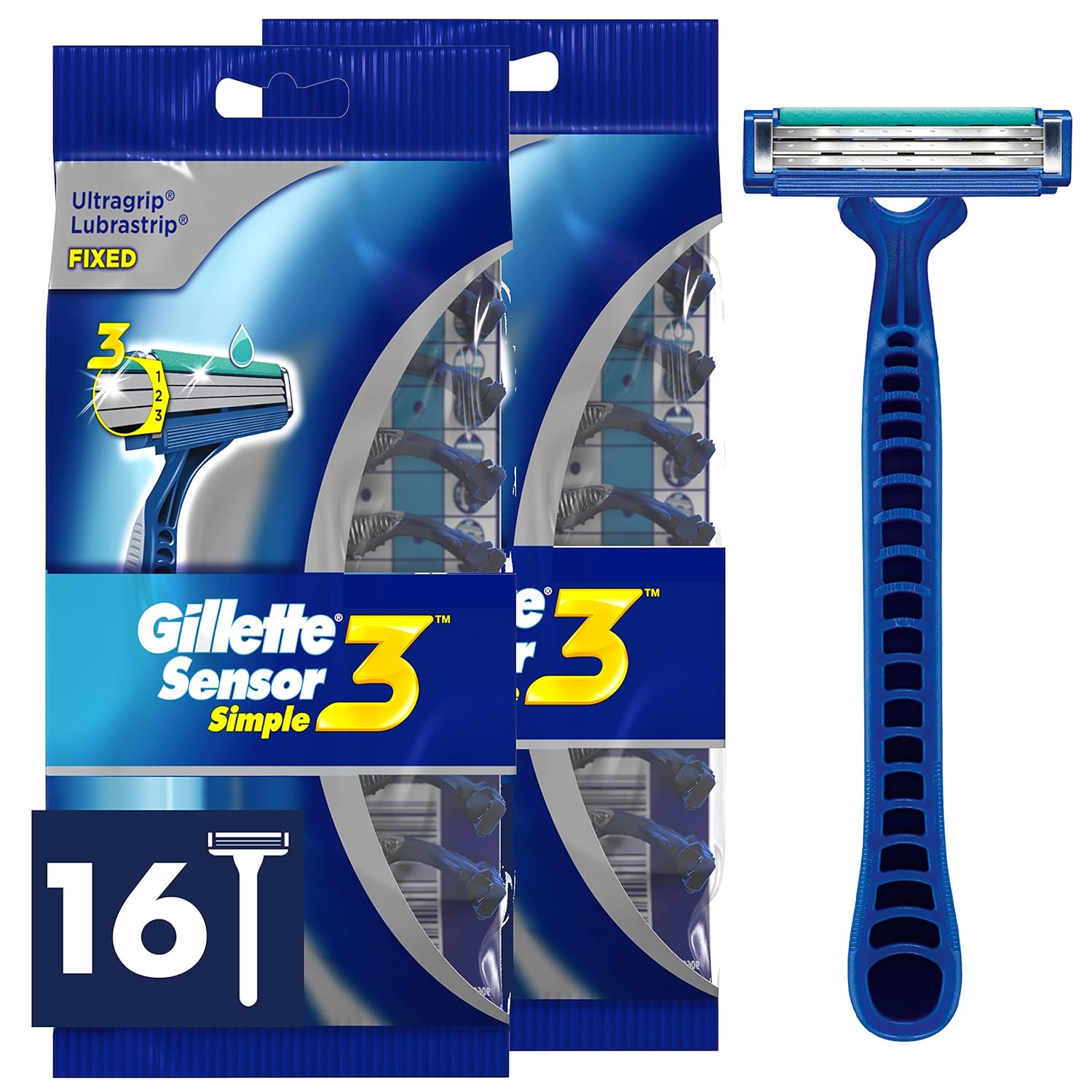 Gillette Sensor3 Simple Men’S Disposable Razors, 16 Count