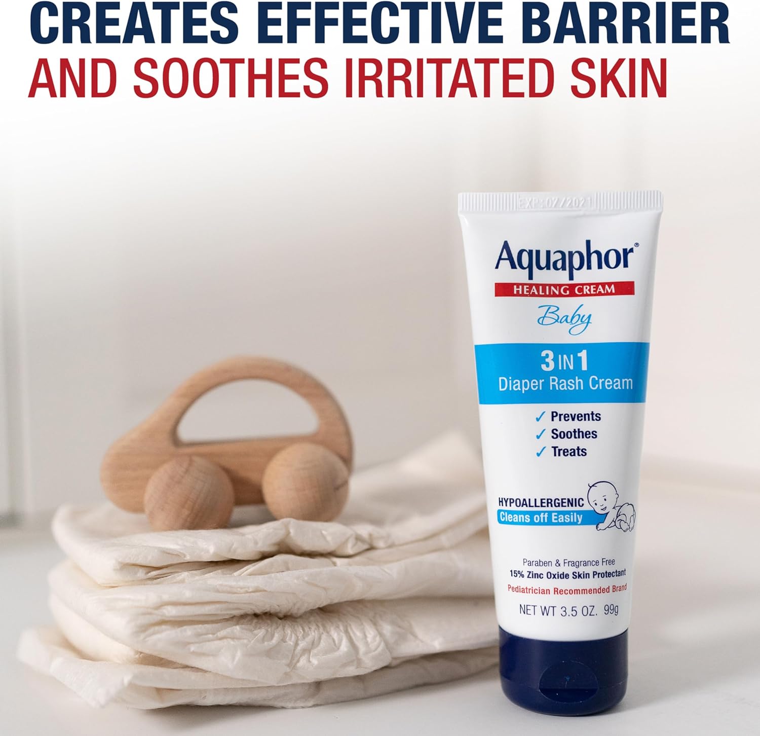 Aquaphor 3-in-1 Diaper Rash Cream, 3.5 Oz Tube, Pack of 3, Baby, Pediatrician Recommended, Zinc Oxide Formula, 15% Active Ingredient, Semisolid, Over-the-counter Skin Protectant : Baby