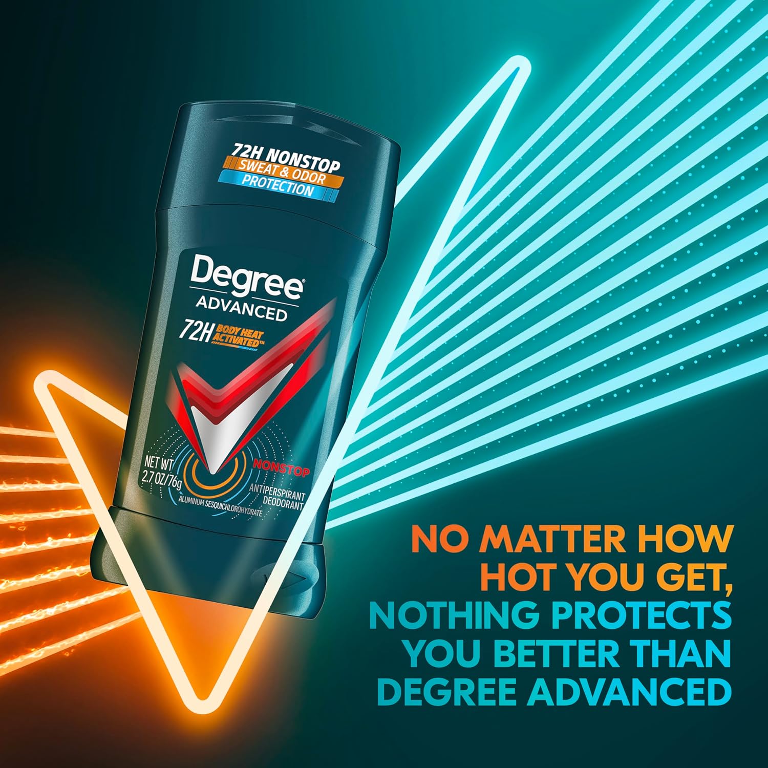 Degree Men Antiperspirant Deodorant Nonstop 72-Hour Sweat and Odor Protection Antiperspirant For Men With Body Heat Activated Technology 2.7 oz : Beauty & Personal Care