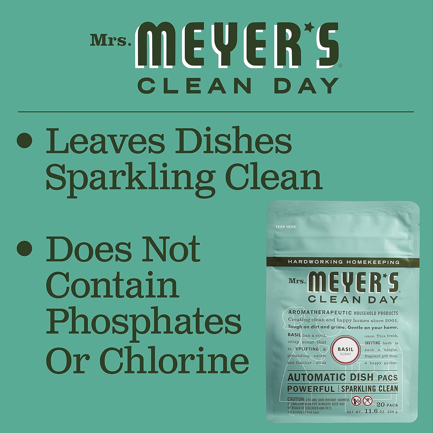 Mrs. Meyer'S Clean Day Automatic Dish Packs, Basil Dishwasher Pods, (Pack Of 1)