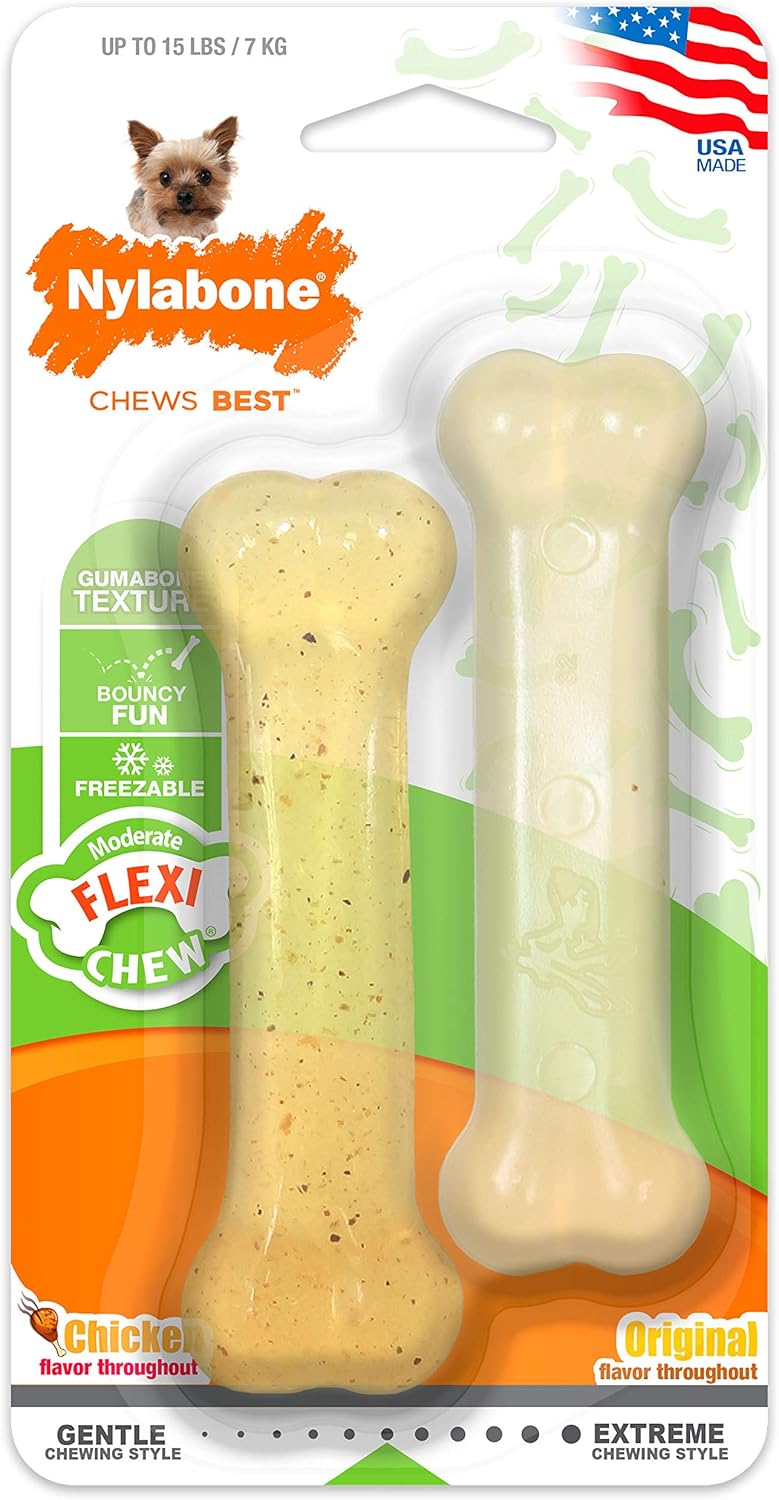 Nylabone Flexichew Bone Dog Chew Toys Chicken X-Small/Petite (1 Count)