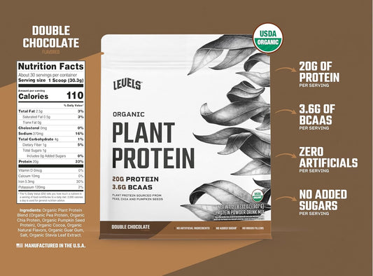 Levels Organic Plant Protein, 20G Of Protein, No Artificials, Double Chocolate, 2Lb