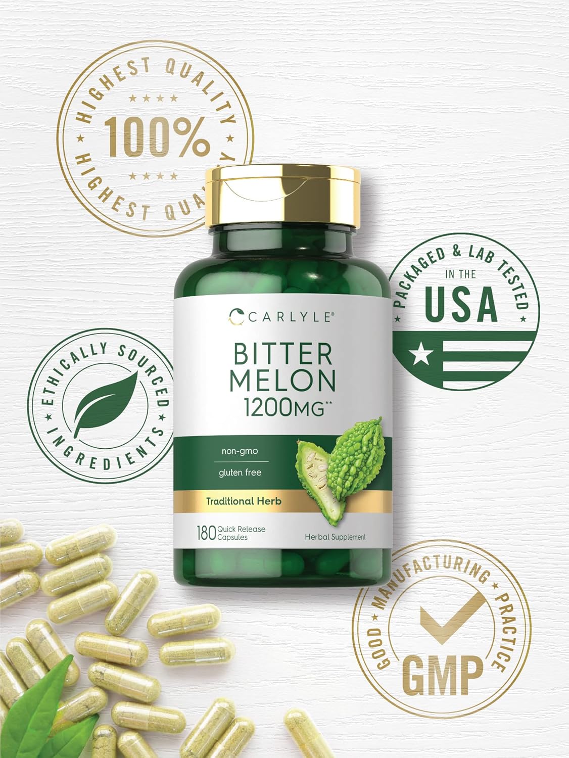 Carlyle Bitter Melon Capsules 1200 mg | 180 Count | Non-GMO & Gluten Free Extract | Complex Supplement : Health & Household