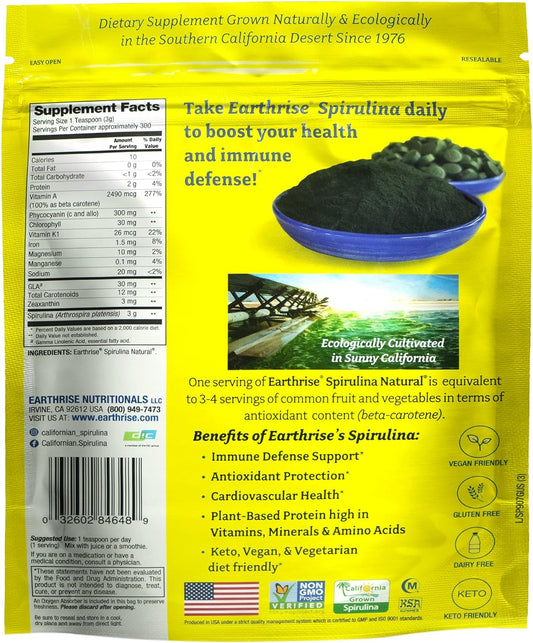 Earthrise Spirulina Natural Powder 32oz, Natural Premium Spirulina from California- Vegan, Gluten Free, Keto Friendly, Non -GMO Super Food high in Vitamins & Minerals. (2 LB)