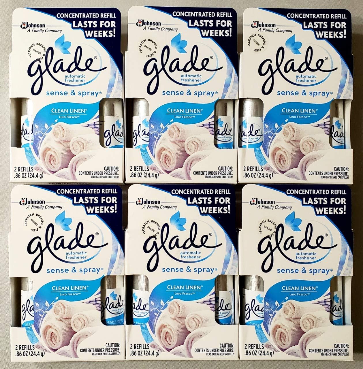 12 Glade Sense & Spray Automatic Freshener Refills Clean Linen (6 Twin Packs)