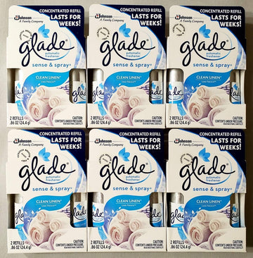 12 Glade Sense & Spray Automatic Freshener Refills CLEAN LINEN (6 Twin Packs)