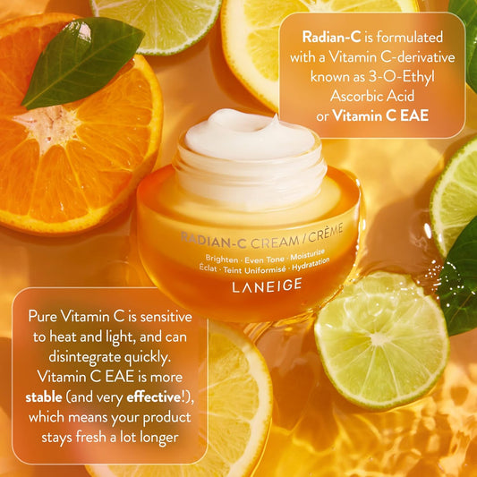 Laneige Radian-C Cream: Vitamin C & E, Visibly Brighten, Dark Spots, Dullness, Dermatologist-Tested, Hypoallergenic